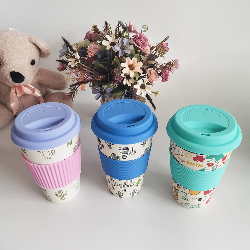 Ungiftiges Design 400 ml Kaffeetasse aus Melamin/Bambusfaser mit Deckel
