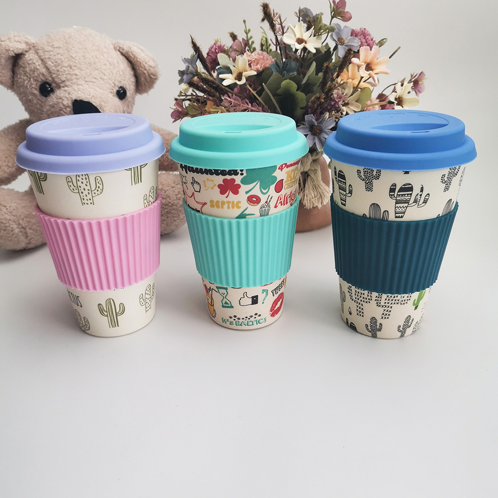 Ungiftiges Design 400 ml Kaffeetasse aus Melamin/Bambusfaser mit Deckel