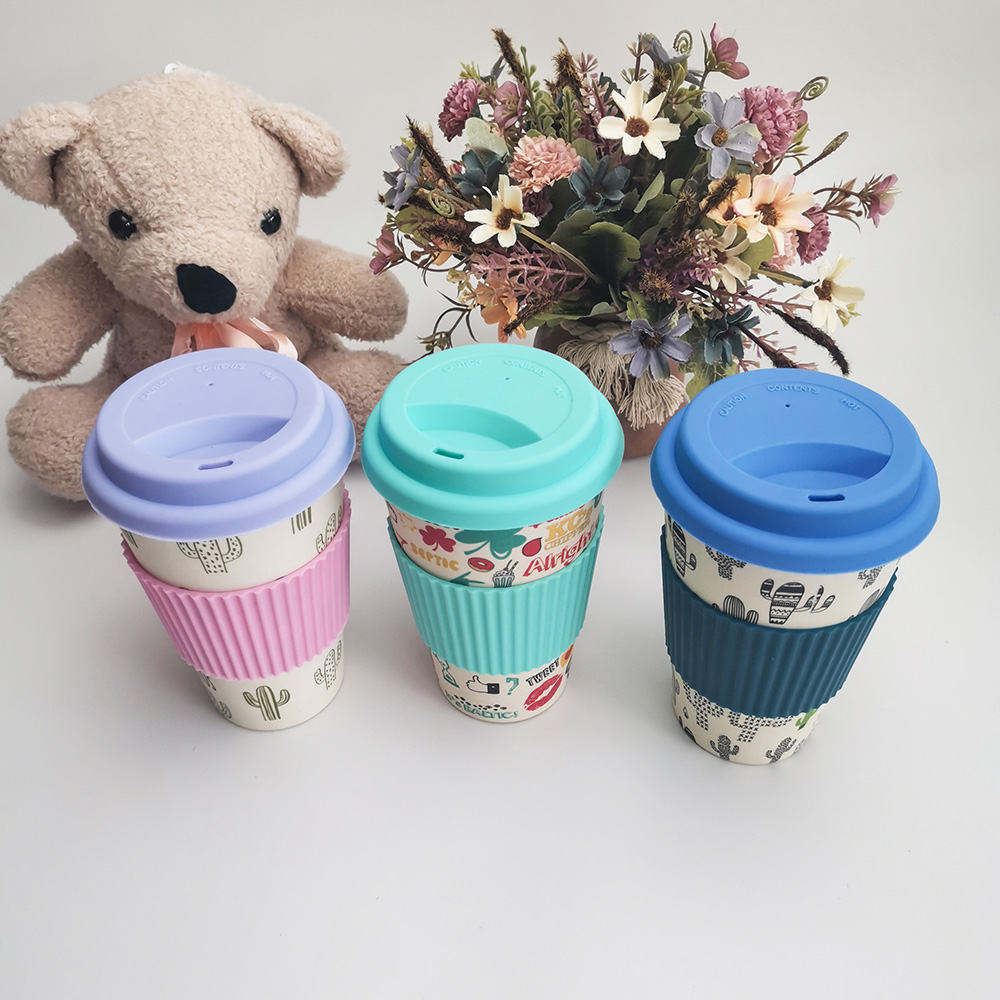 Ungiftiges Design 400 ml Kaffeetasse aus Melamin/Bambusfaser mit Deckel