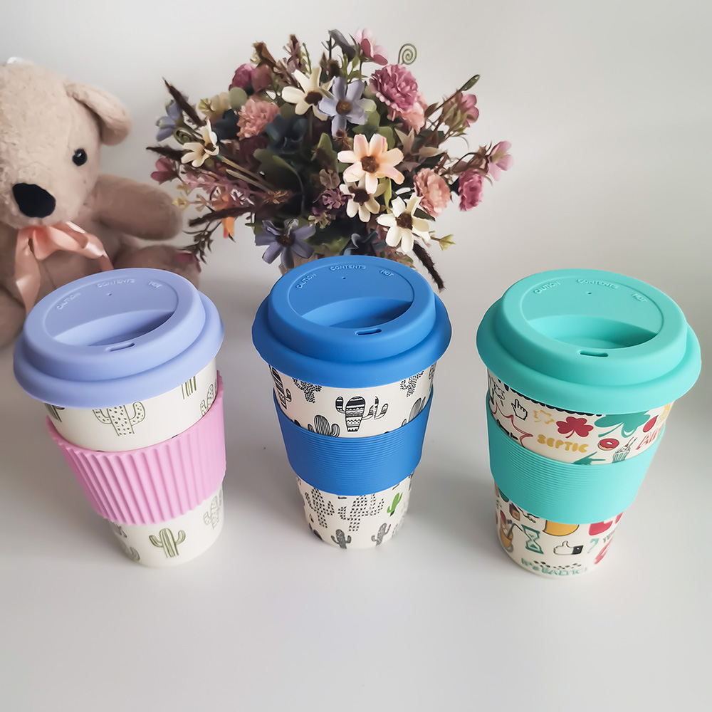 Ungiftiges Design 400 ml Kaffeetasse aus Melamin/Bambusfaser mit Deckel