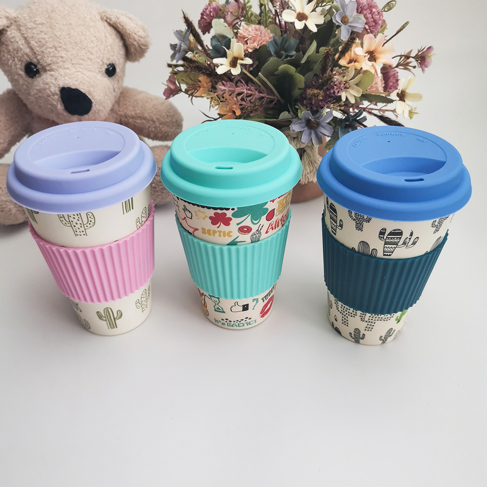 Ungiftiges Design 400 ml Kaffeetasse aus Melamin/Bambusfaser mit Deckel