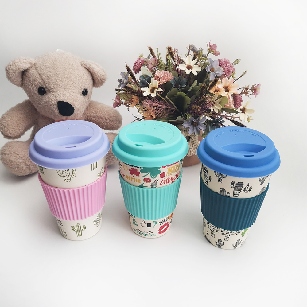 Ungiftiges Design 400 ml Kaffeetasse aus Melamin/Bambusfaser mit Deckel