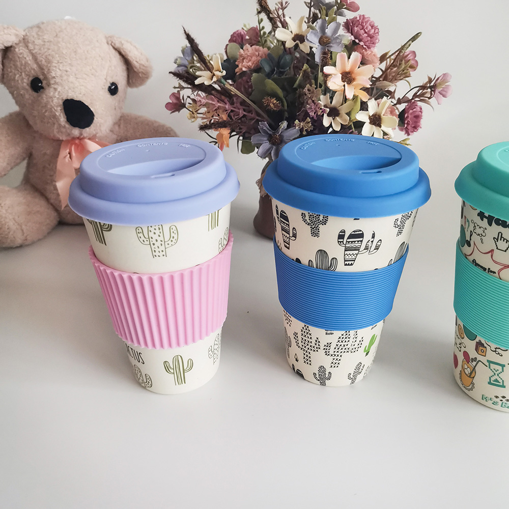Ungiftiges Design 400 ml Kaffeetasse aus Melamin/Bambusfaser mit Deckel
