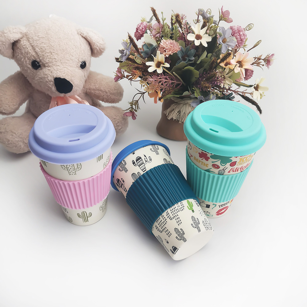 Ungiftiges Design 400 ml Kaffeetasse aus Melamin/Bambusfaser mit Deckel