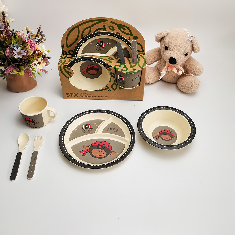 Soem-Logo-Tierdruck-Bambusfaser-Baby-Kinder-Geschirr-Dinner-Set