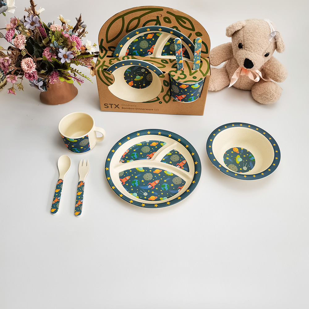 Soem-Logo-Tierdruck-Bambusfaser-Baby-Kinder-Geschirr-Dinner-Set